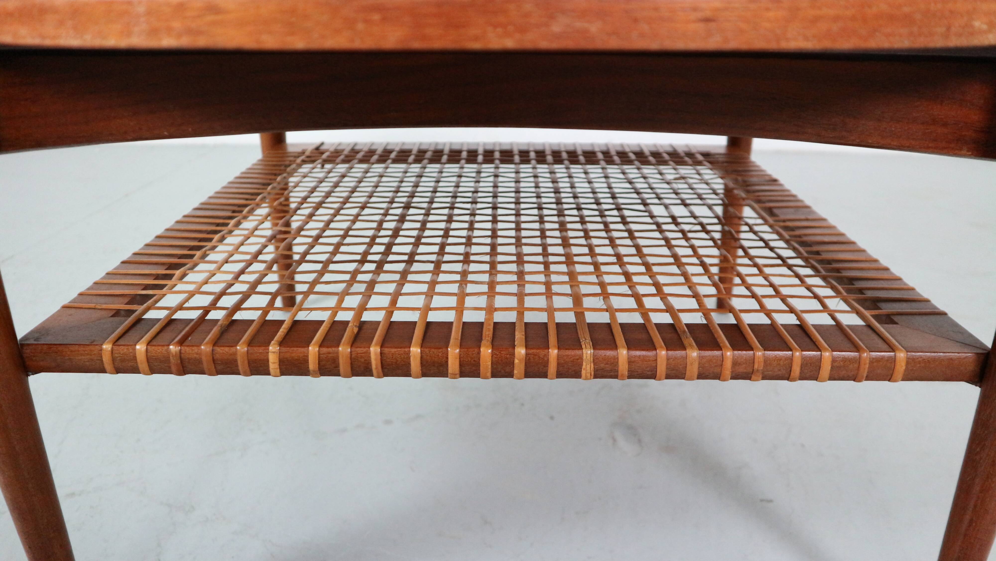 Scandinavian Modern Teak& Rattan Round Coffee Table, 1960's Denmark
