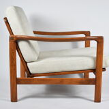 Scandinavian armchair, fully restored, designer Z. Baczyk, 1960s, beige fabric