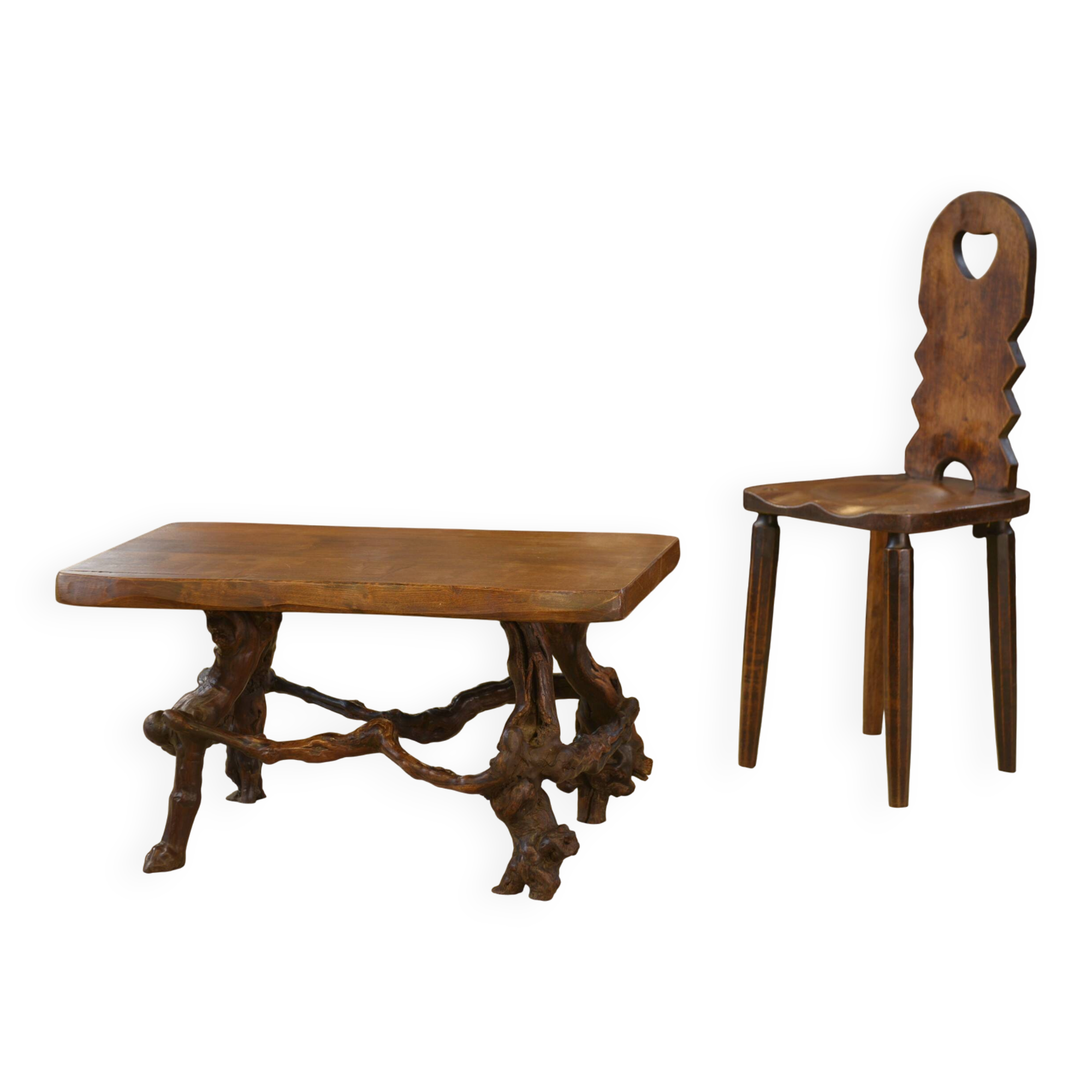 Brutalist side table/coffee table in elm from the 1950s.