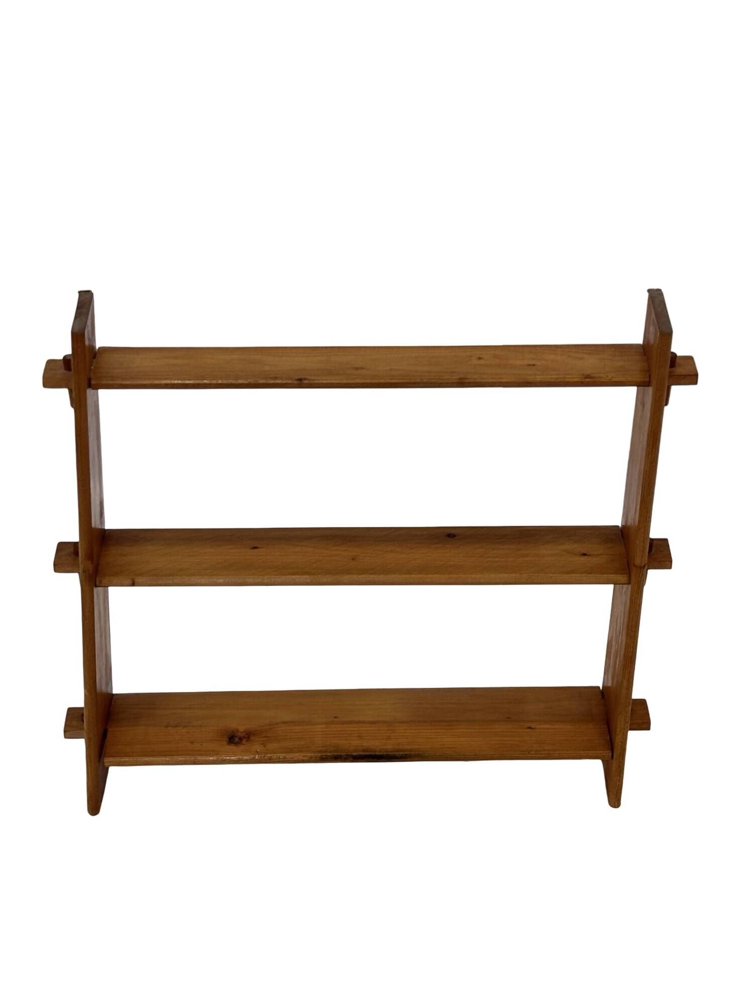 Vintage wooden wall shelve rack bookshelf in pinewood minimalist design