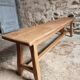 Vintage oak bench, solid wood dining bench, rustic farmhouse bench, French country style, circa 1950–1965.