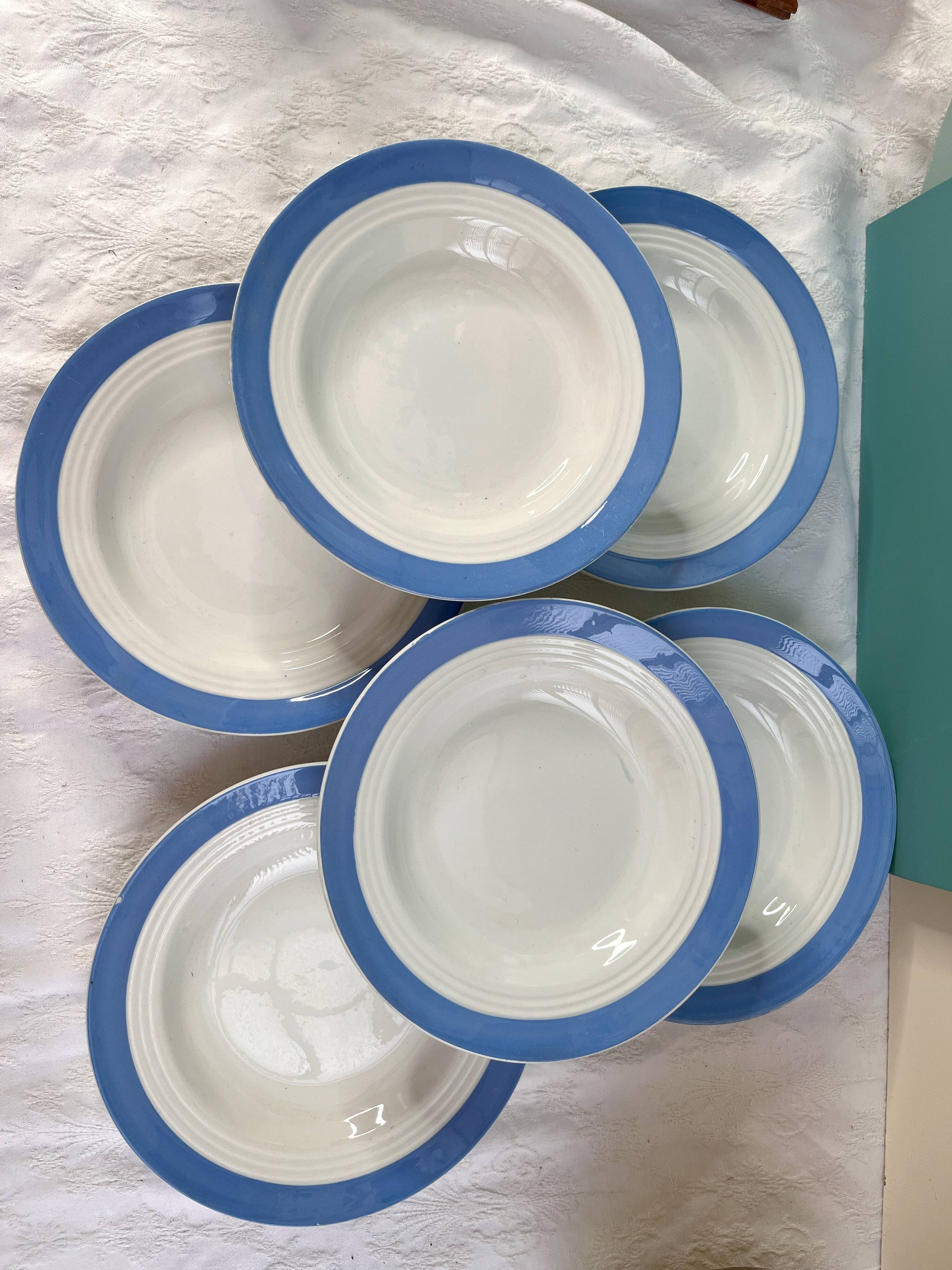 6 pastel blue soup plates in céranord st amand earthenware - languedoc model - lot 1