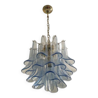 Lustre contemporain en verre de Murano bleu « Selle »