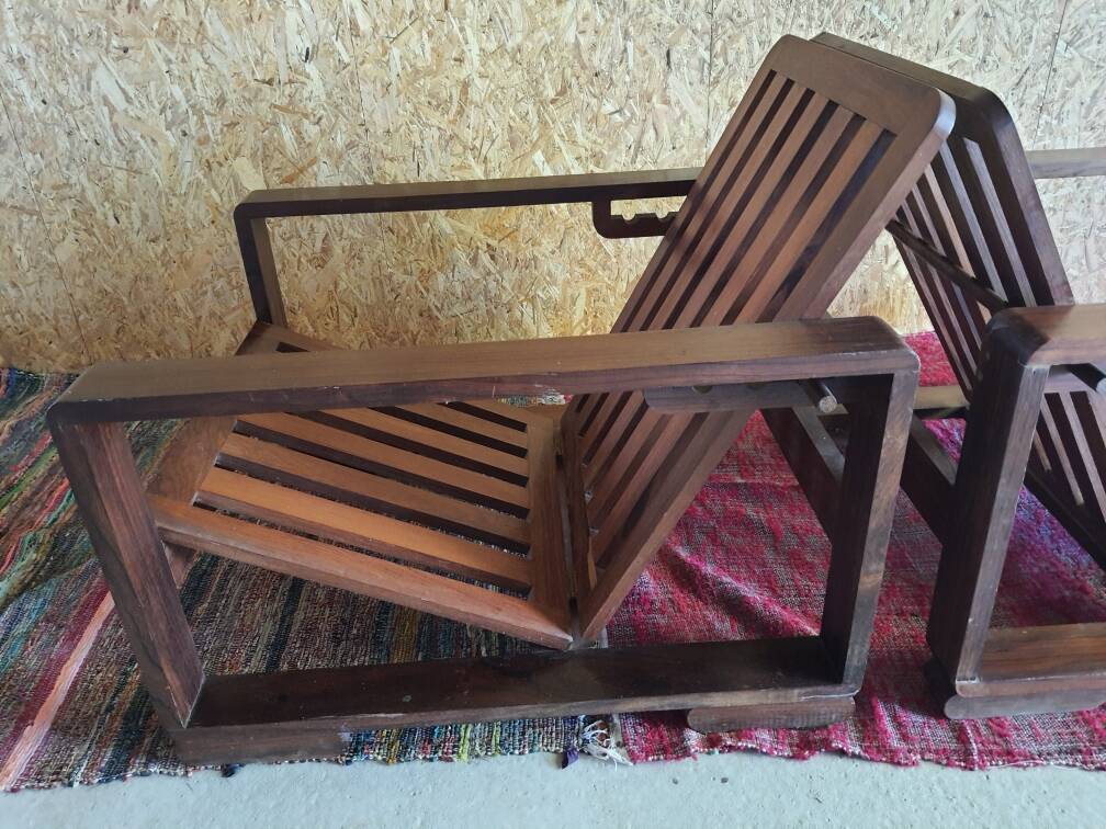 Pair of modernist Rio rosewood rack-and-pinion armchairs
