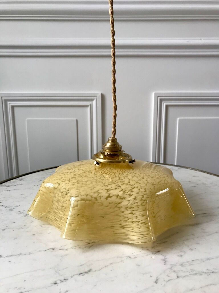 Yellow Clichy glass pendant lamp 20s
