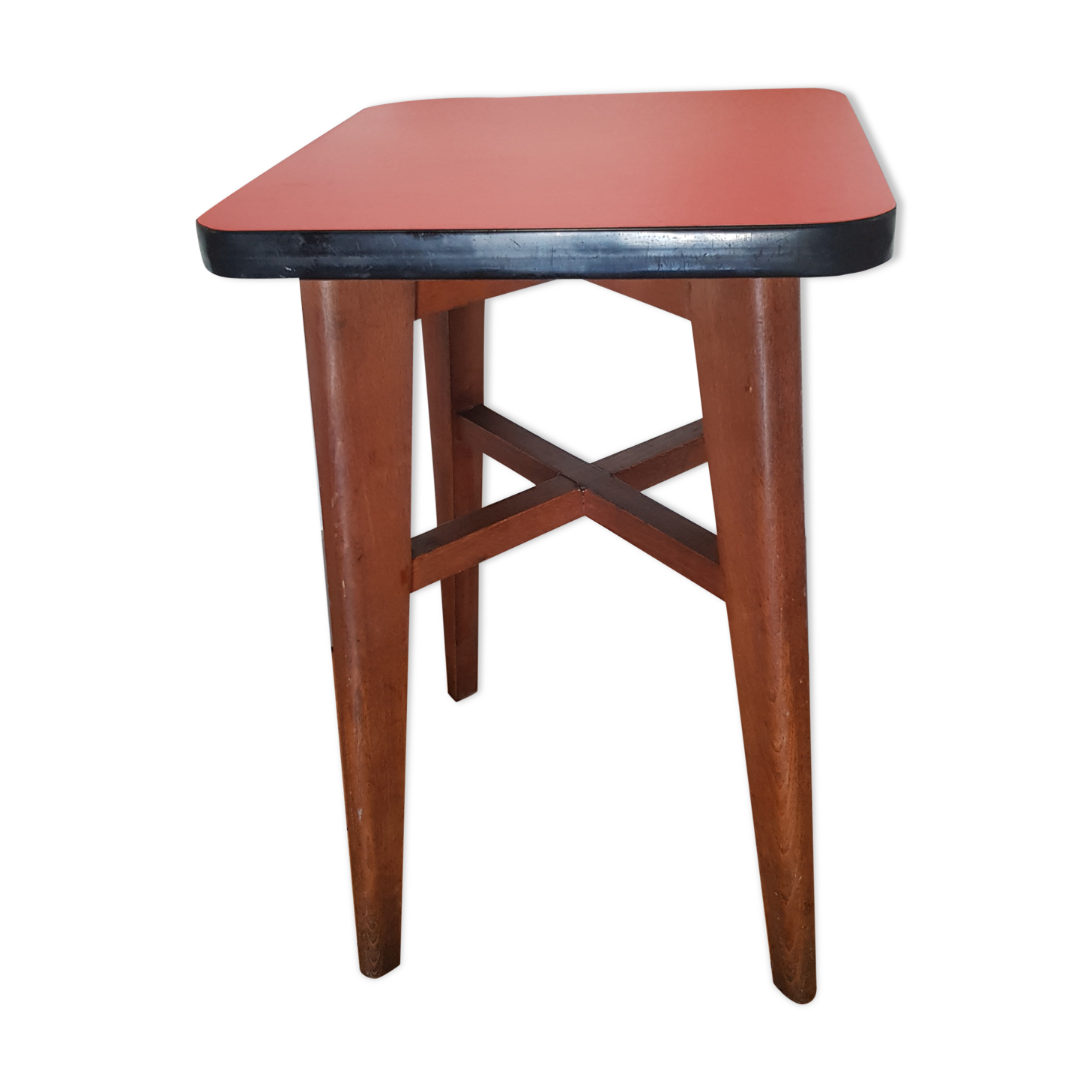 Wooden and red formica stool