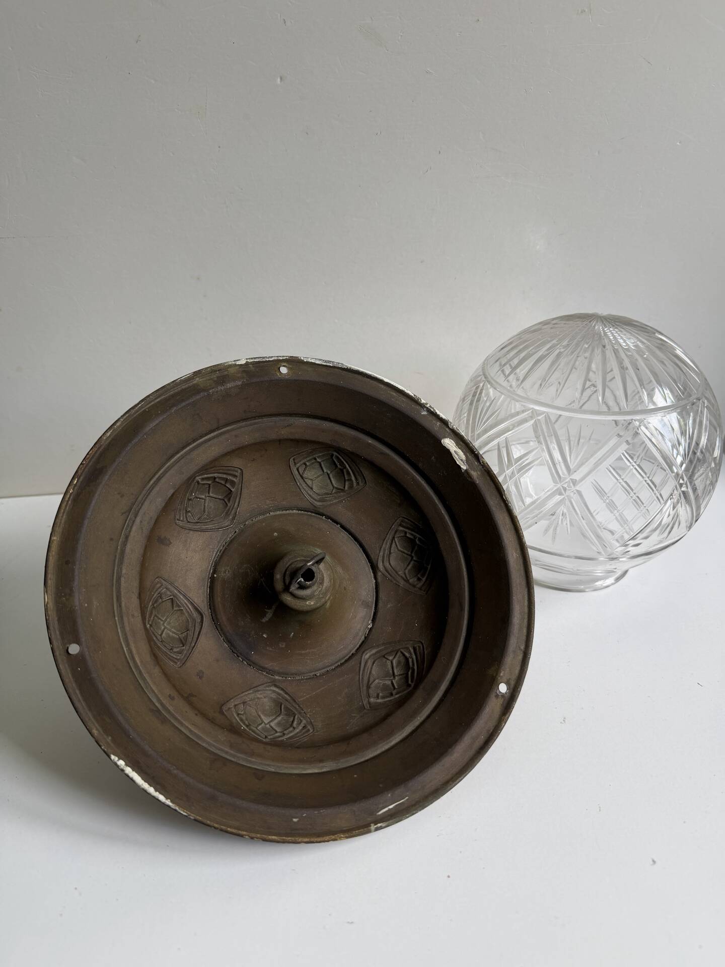 Scandinavian Art Deco Ceiling Lamp in Brass & Glass