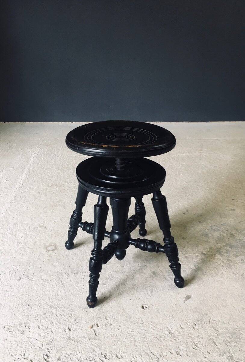 Early 20th Century Black Stained Piano Stool, 1890s