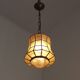 French Vintage Capiz Shell Hanging Pendant Light in Brass Metal and Copper