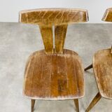 Pair of T chairs brutalists solid wood