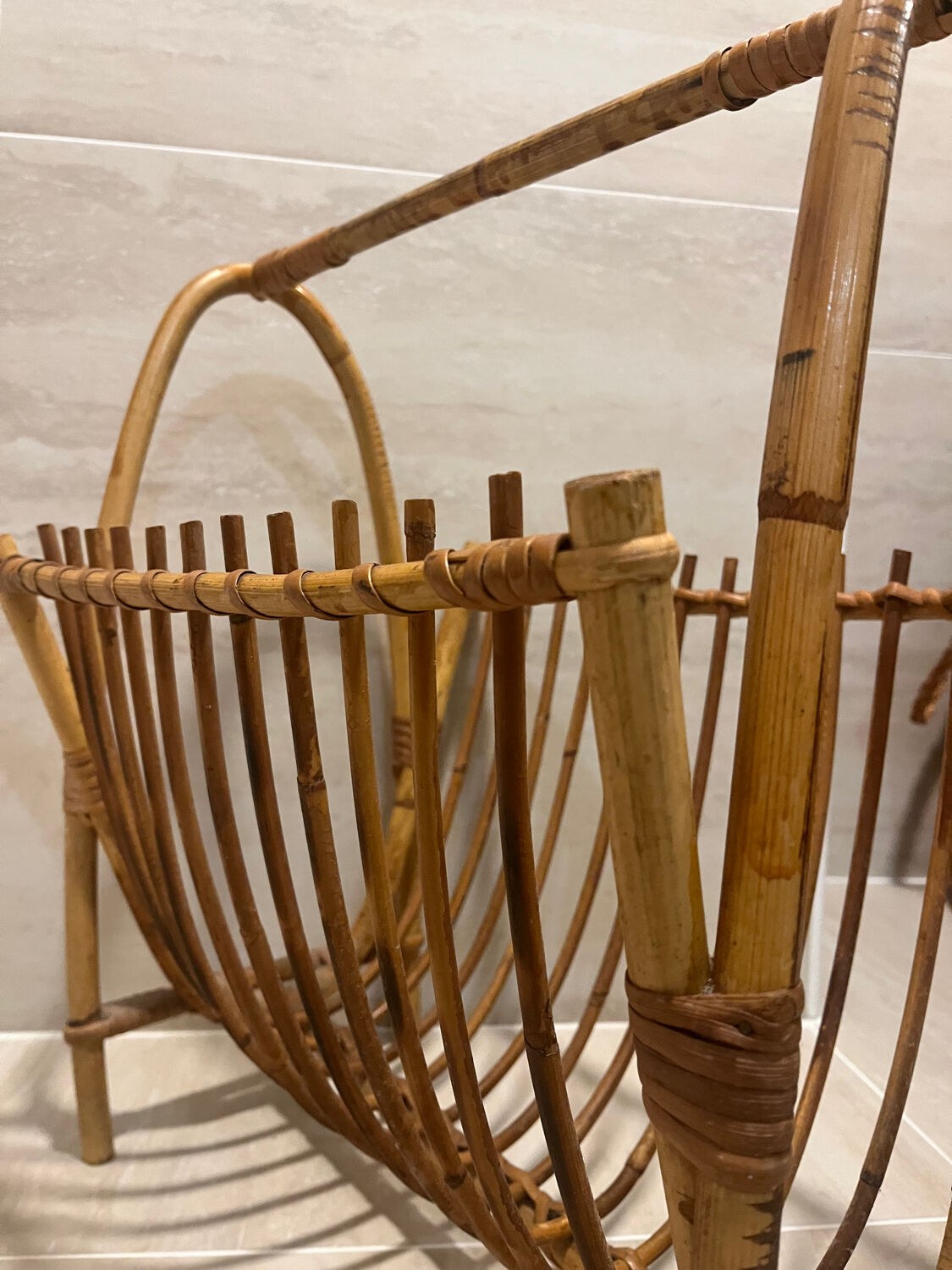 Vintage rattan magazine rack