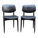 Coppia di sedie cassina da ufficio vintage in pelle nera, italia 1950, ottimo stato.