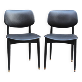 Coppia di sedie cassina da ufficio vintage in pelle nera, italia 1950, ottimo stato.