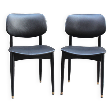Pair of vintage Cassina office chairs in black leather, Italy 1950, in excellent condition.