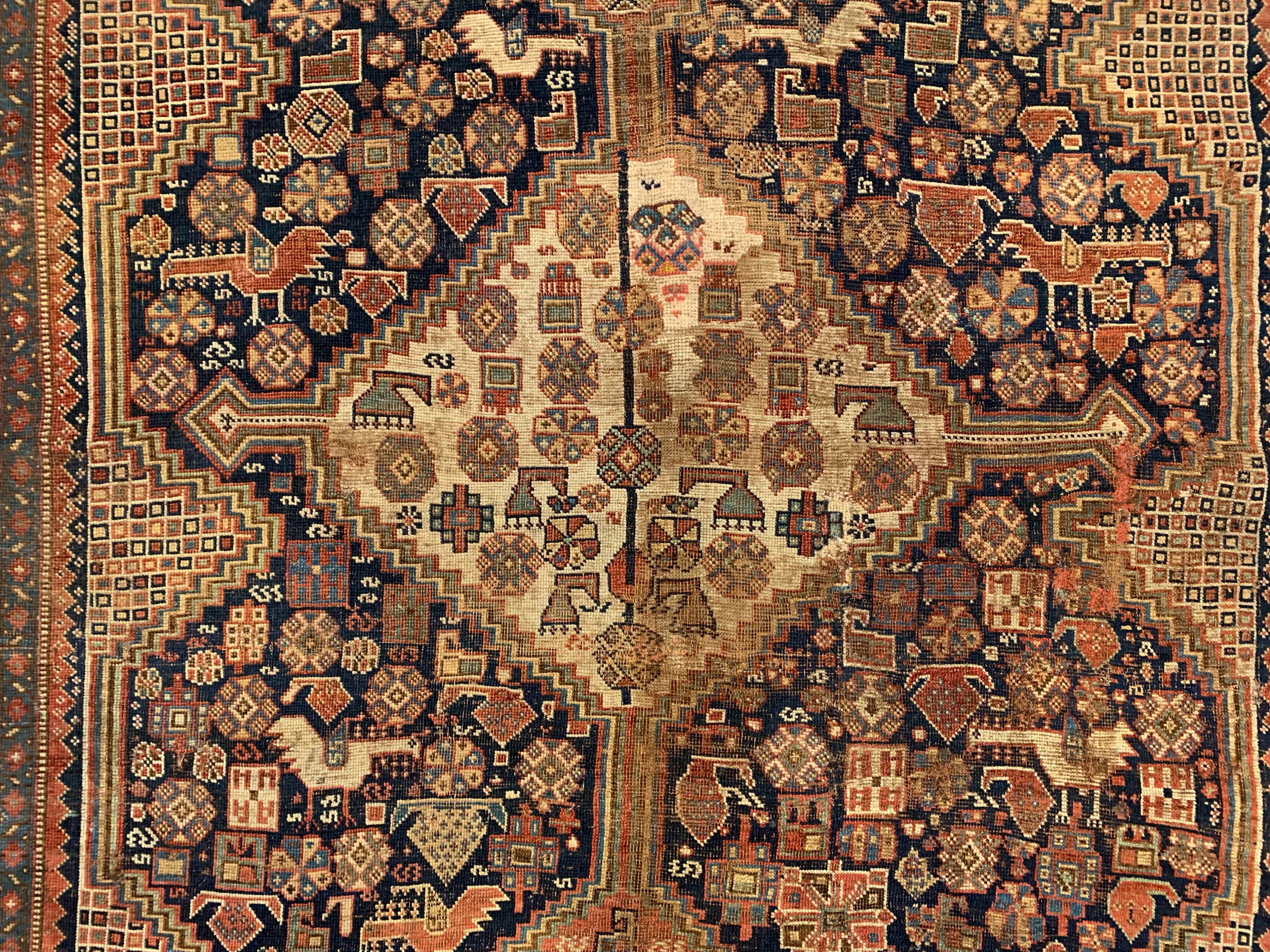 Antique tribal qashqai rug 275x157 cm, medium, oriental carpet truly shabby chic