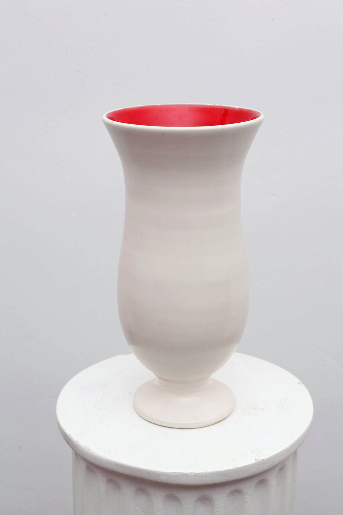 Red interior white ceramic vase