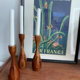 Danish wooden candlestick trio