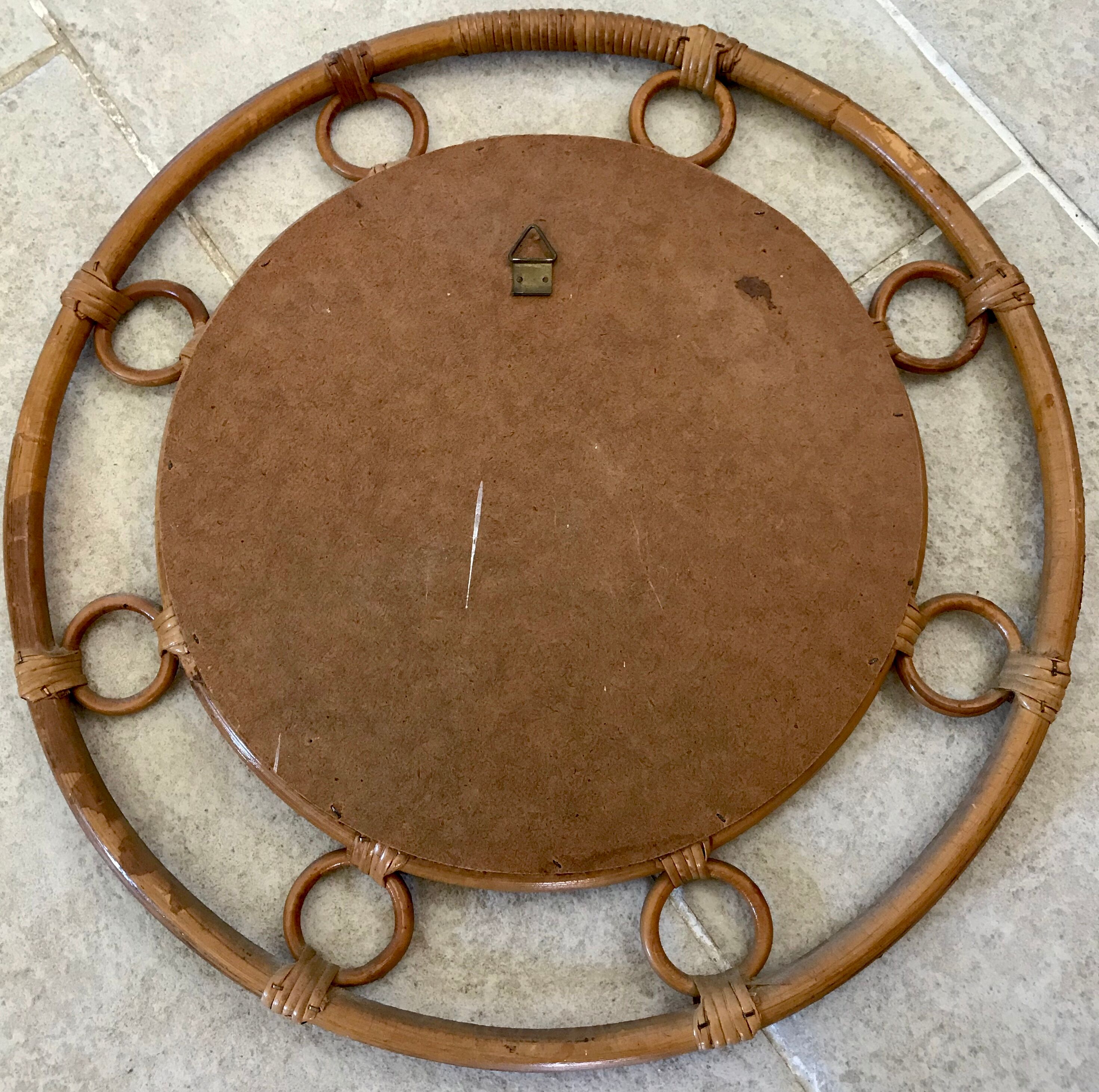 Vintage rattan round mirror 43cm