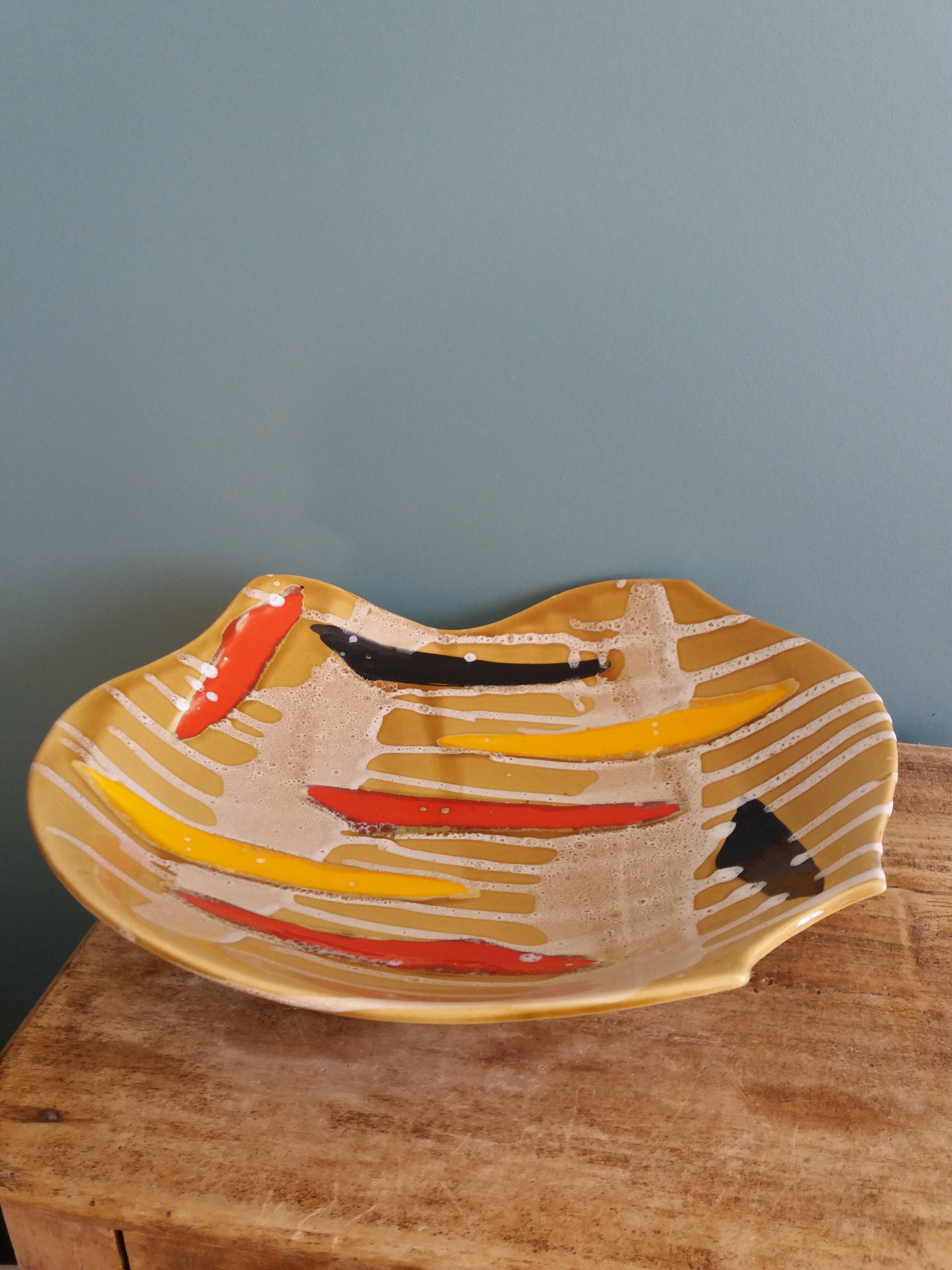 Fruit bowl, ceramic dish Vercor Vallauris style 60s 70s