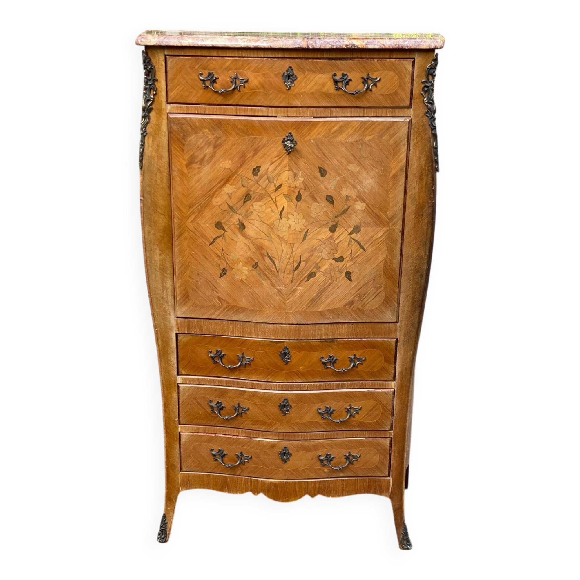 Curved secretary in Louis XV marquetry