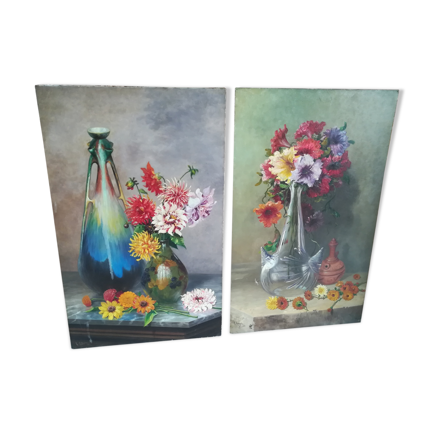 Pair of paintings of flowers