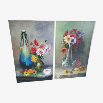Pair of paintings of flowers