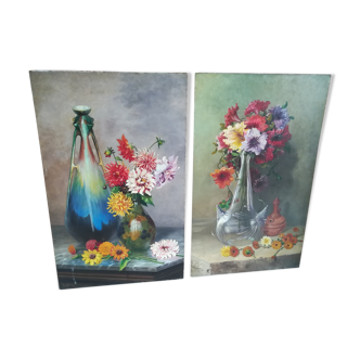 Pair of paintings of flowers