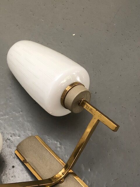 Pair of double vintage wall sconces in glass and brass