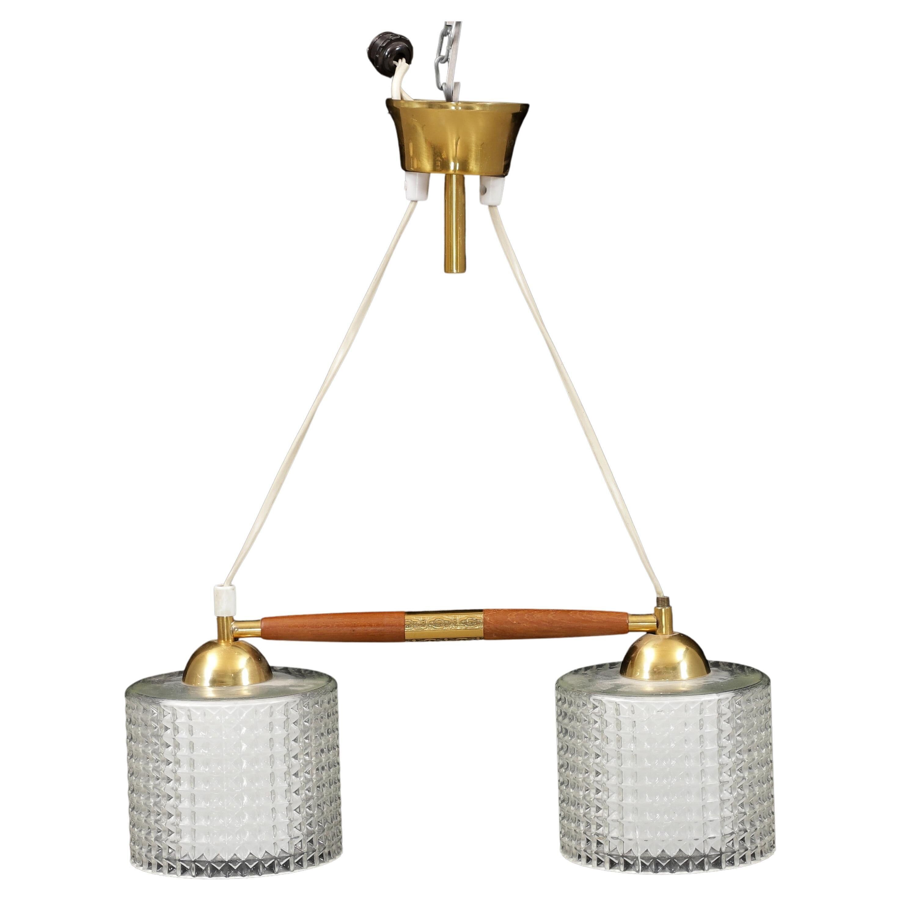 Adjustable ceiling suspension in brass and glass Anonymous Sweden 1960
