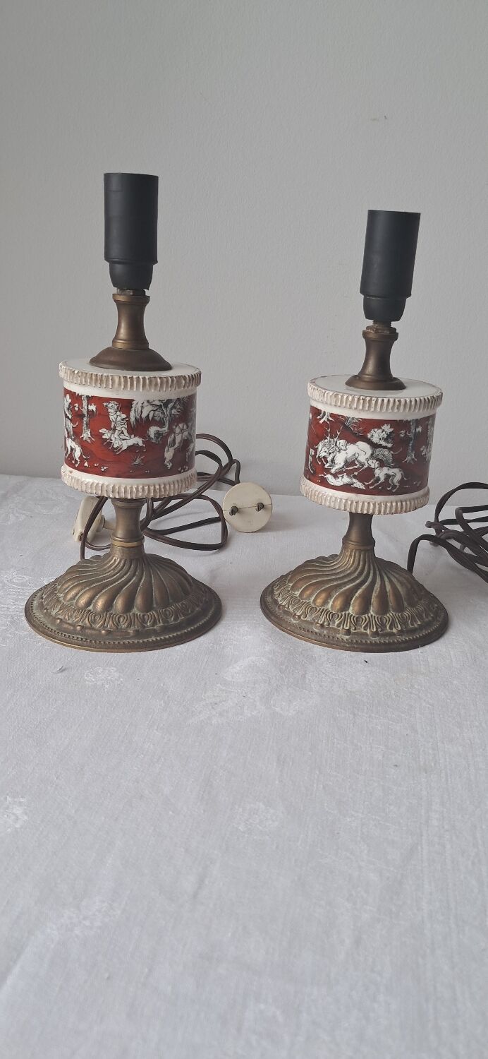 Pair of vintage brass/ceramic lamps