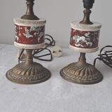Pair of vintage brass/ceramic lamps