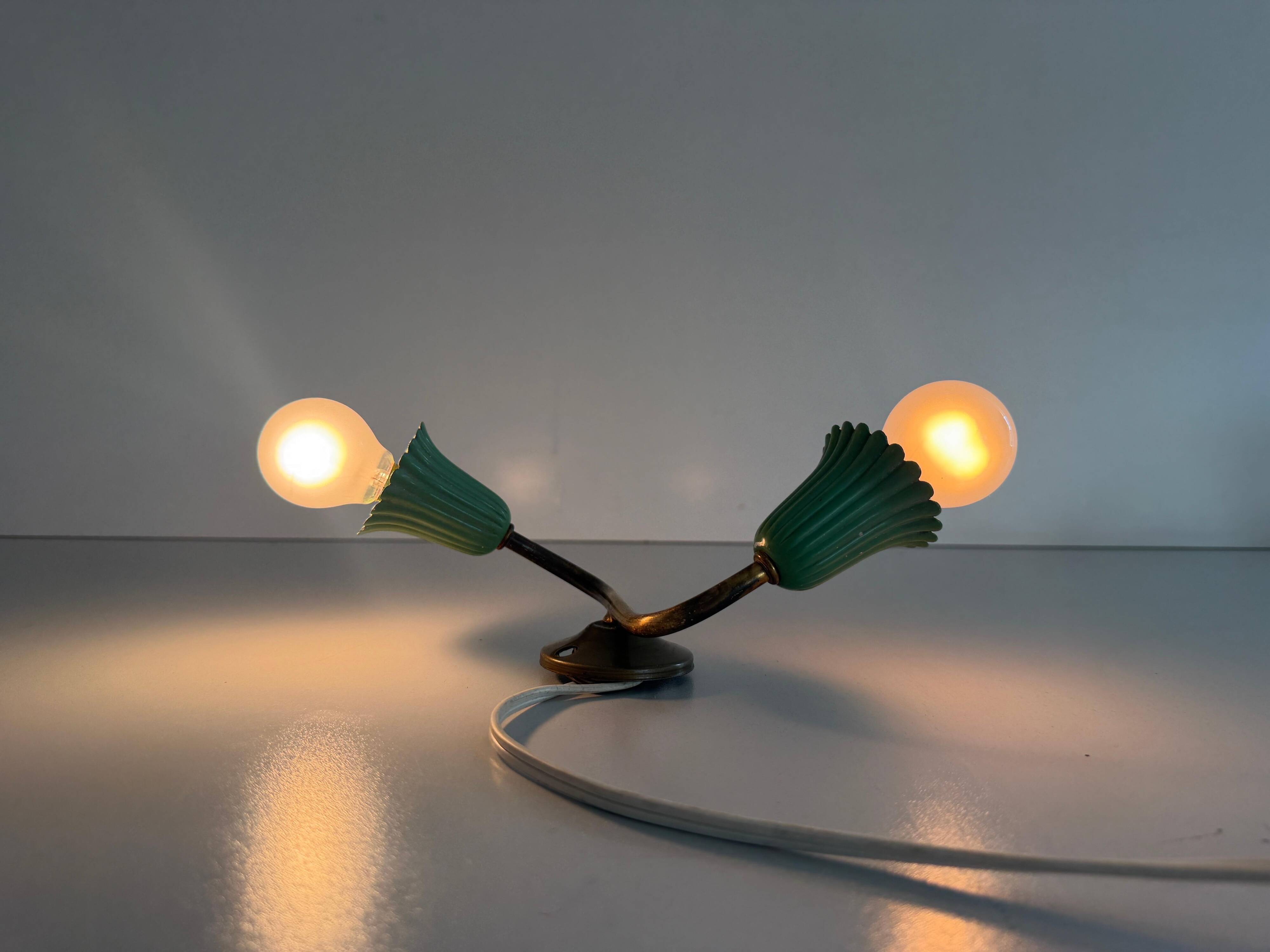 Small simple 2-headed brass wall light, 1950s, Italy.