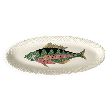Grand plat ovale poisson Gien modèle Baie d'Halong
