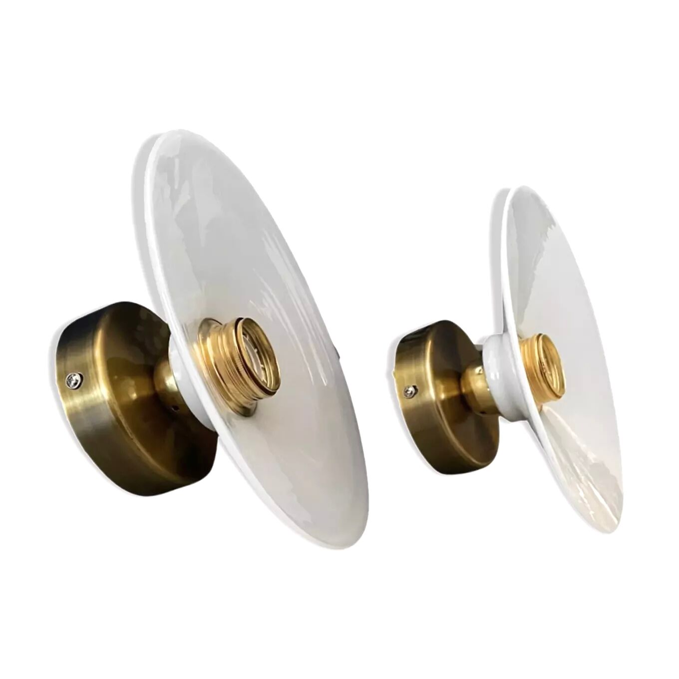 Set of two electrified white opaline wall lamps to nine