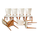 Set of 6 vintage chairs from the 1950s in wood and ivory white faux leather.