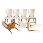 Set of 6 vintage chairs from the 1950s in wood and ivory white faux leather.