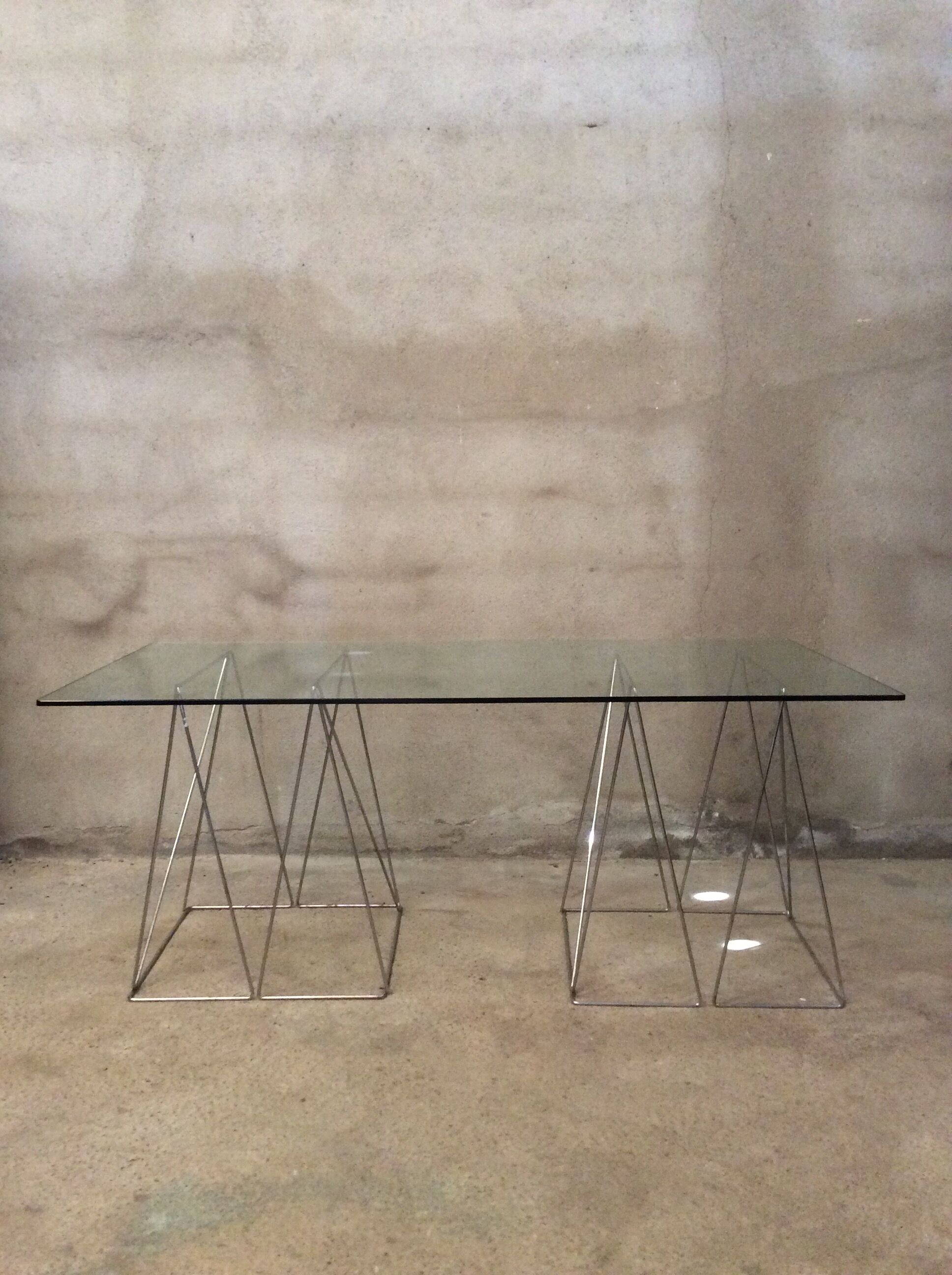 Glass desk and chrome trestles 1970