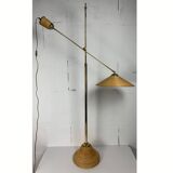 Italian Adjustable Floor Lamp in Pencil Reed, Bamboo, Rattan and Brass, 1970s