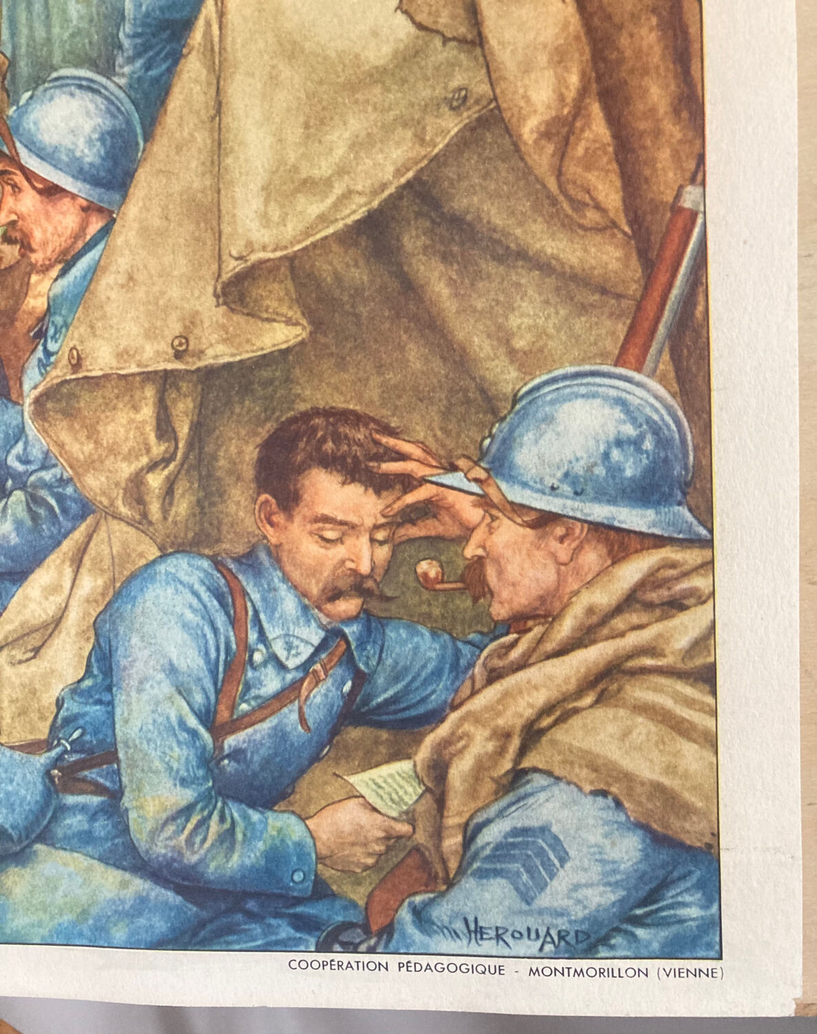 Double-sided school poster signed herouar collection rossignol verdun june 1940