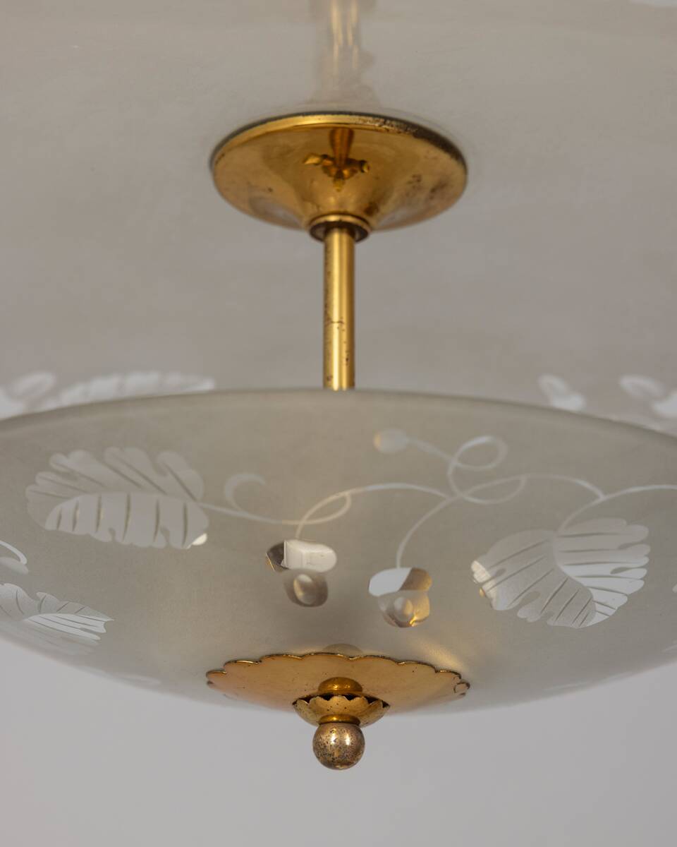 Lustre vintage années 40 en cristal décoré et laiton design italien
