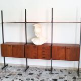Bookcase in slab wood and black metal, Italy 50s