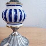 Pair of French Vintage Nightstand Lamps – Hand-Painted Porcelain & Pewter