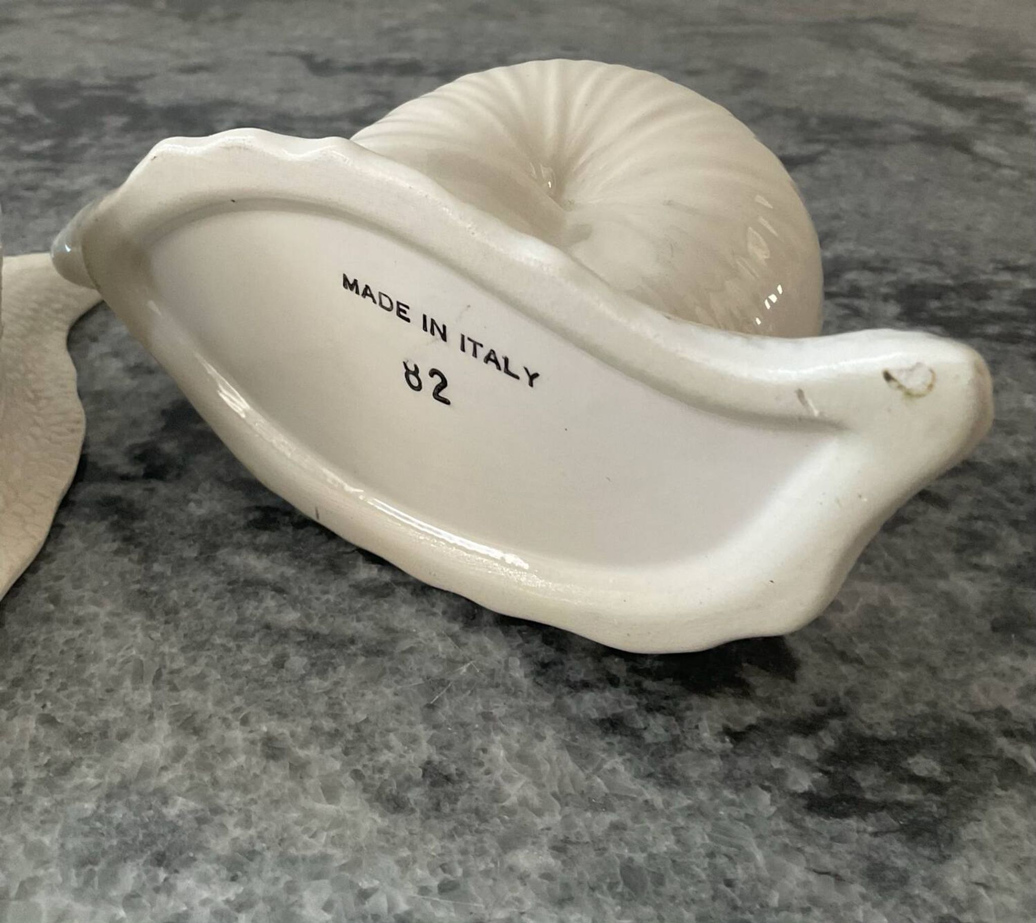 Pair of vintage Italian ceramic flowers and snails