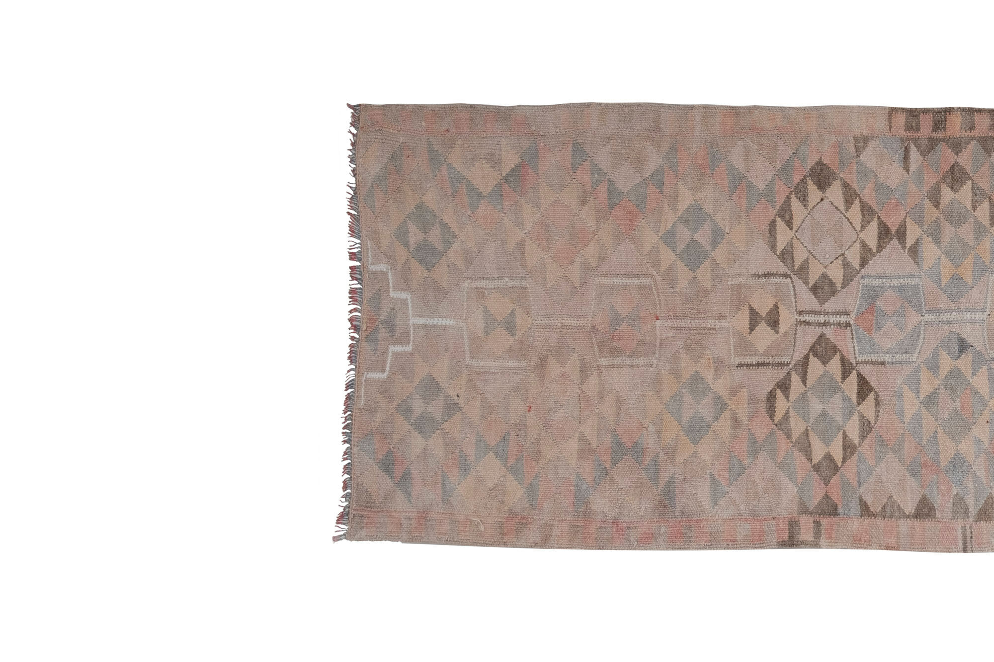 Large Vintage Bohemian Faded Color Kilim Tapestry Runner Rug, 1970s 89 x 298 cm