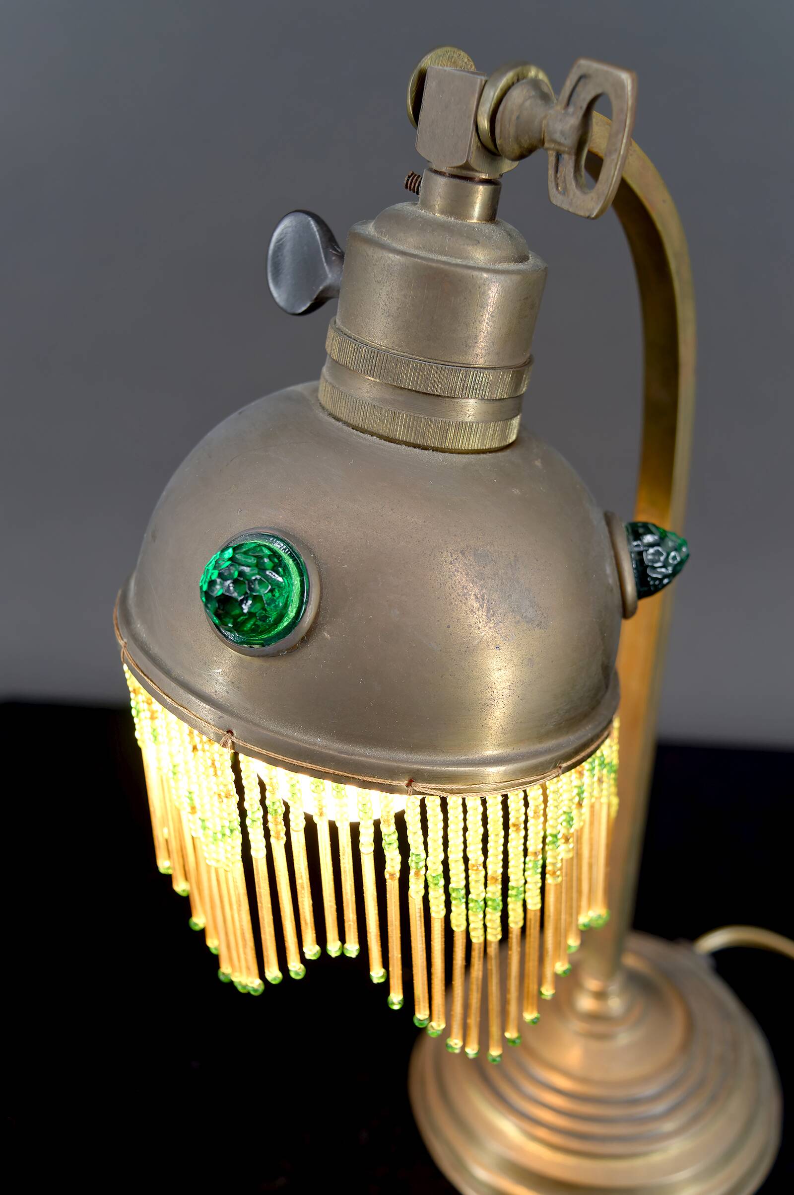 Art Nouveau Brass and Glass Cabochon Table Lamp, Circa 1910