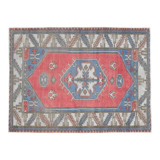 1970s Vintage Turkish Handmade Wool & Cotton Pink Area Rug 155x209