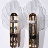 Vintage Murano glass wall lamp leaf shape set of 2 - Italy 1970