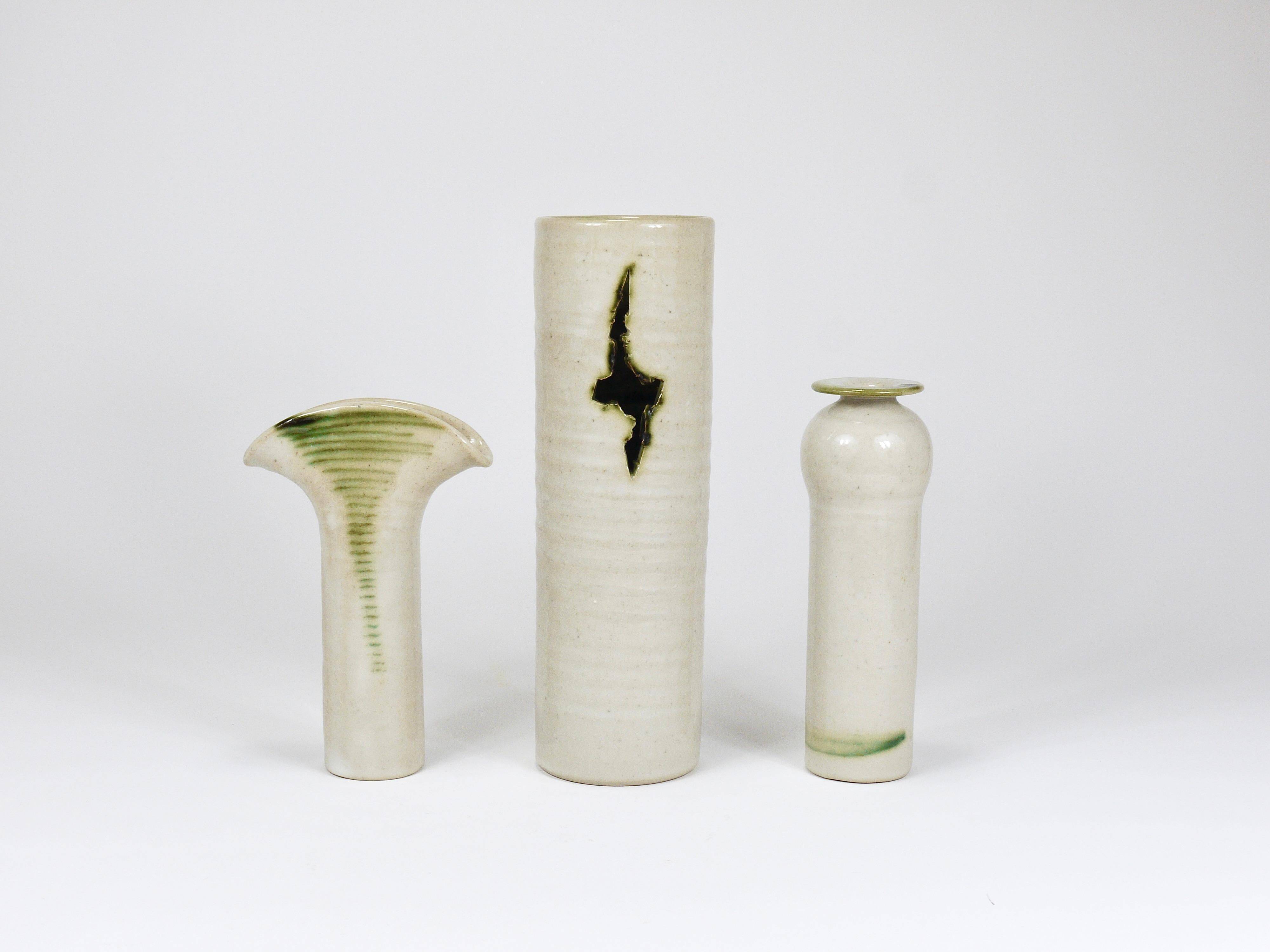 Piet Knepper 3 studio vases in ceramic by Mobach, Netherlands, 1970s
