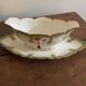 Vintage green Limoges porcelain gravy boat with gilt trim