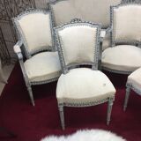 Louis XVI style wooden living room, nineteenth century, consisting of 5 elements completely renovated